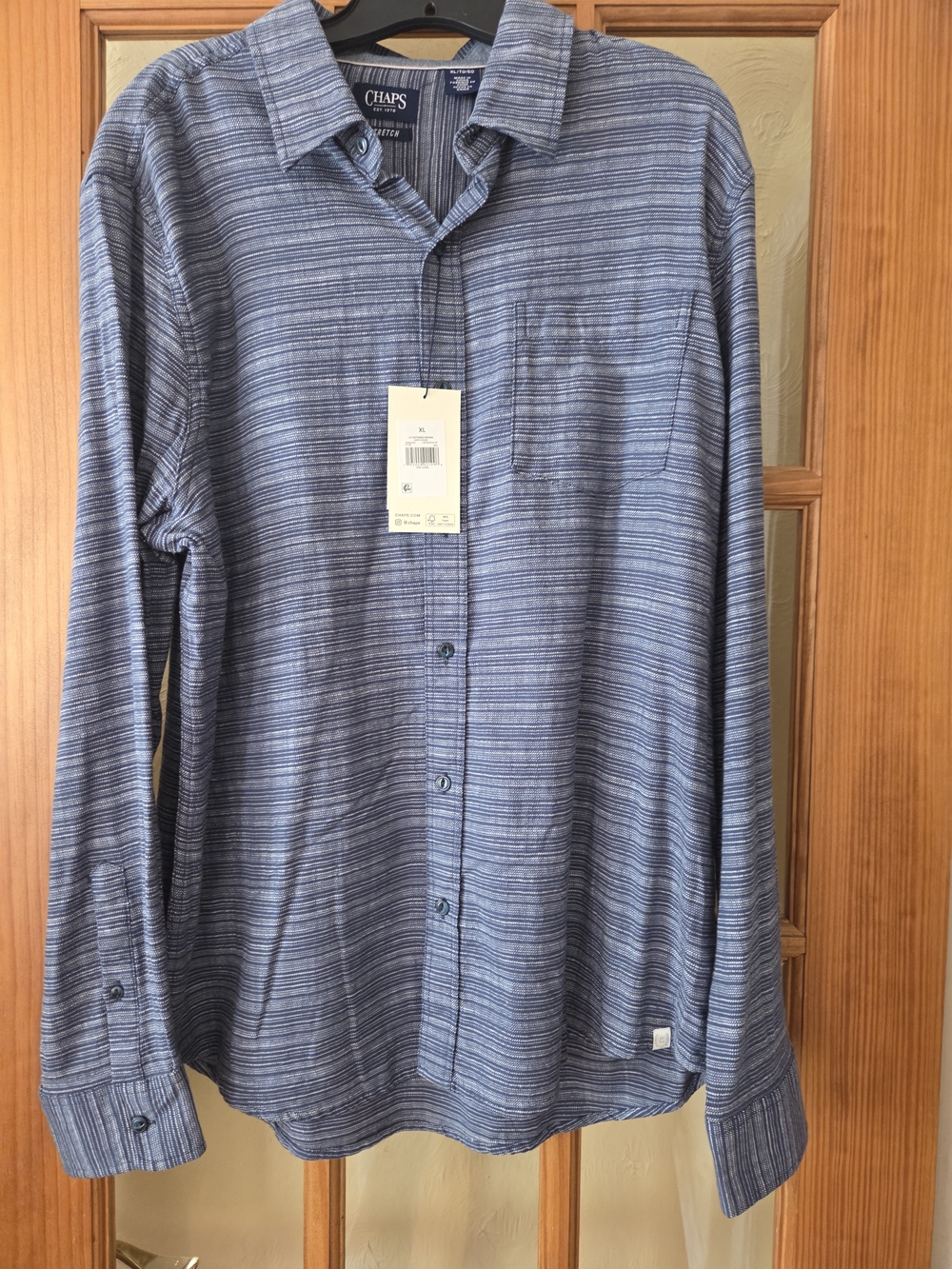 Chaps Men’s Blue Striped Long-Sleeve Button-Up Shirt